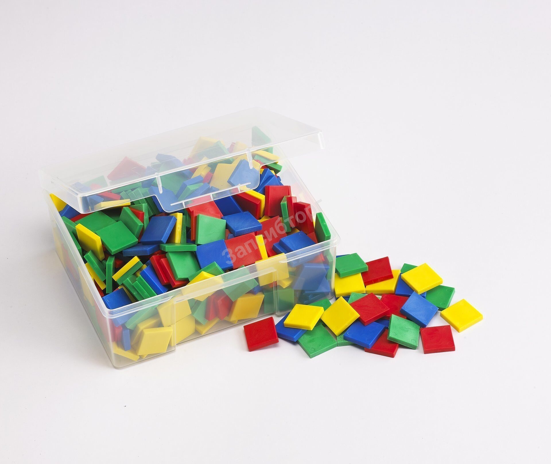 Плитки цветные (пластмасса 25 мм, 5 мм толщина, 4 цвета, 400 шт) в пластмассовом контейнере